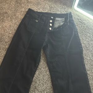 Dark Black Flare Jean. size Large. button up front.